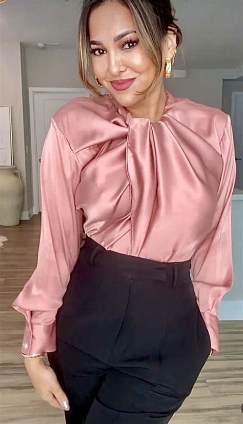 Pias Satin World On Tumblr Satin Top Outfit Satin Blouse Outfit