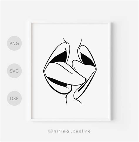 Erotic Line Art Svg French Kiss Svg Kiss With Tongue Etsy