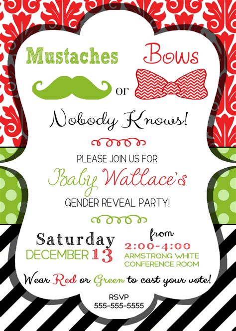 Christmas Gender Reveal Mustaches or Bows Christmas Invite Santa Gender ...