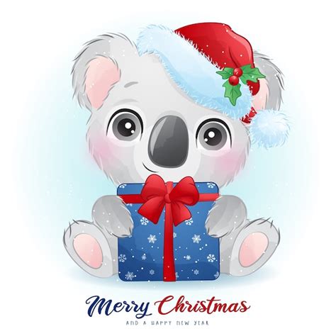 Premium Vector Cute Koala Bear For Christmas Day With Watercolor Illustration