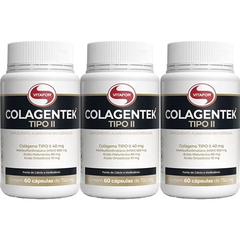 Kit 3X Colagentek Tipo II 60 Cápsulas Vitafor OtimaNutri