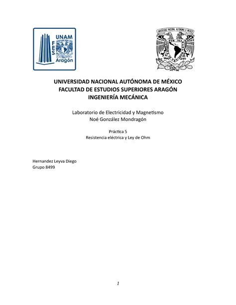 Pr Ctica Resistencia Universidad Nacional Aut Noma De M Xico