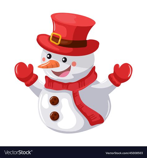 Christmas Snowman With Scarf And Red Hat For Vector Image