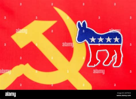 Soviet Hammer And Sickle Flag Us Democrat Party Donkey Logo Stitched