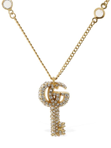 Gucci Double G Key Necklace W/ Crystals In Gold,crystal | ModeSens