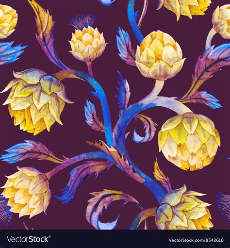 Watercolor Art Nouveau Artichoke Pattern Vector Image