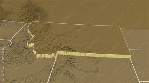 Montana State Usa Extruded On The Elevation Map Of North America