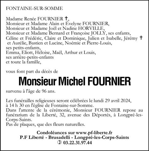 Avis De Décès De Michel Fournier Pompes Funèbres Liberté Brusadelli