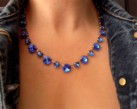 Sapphire Blue Rivoli Choker Necklace Anna Wintour Style Jewelry