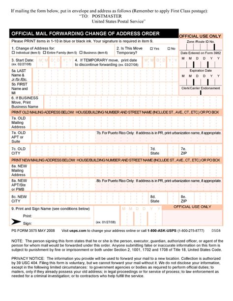 Usps Address Change Printable Form