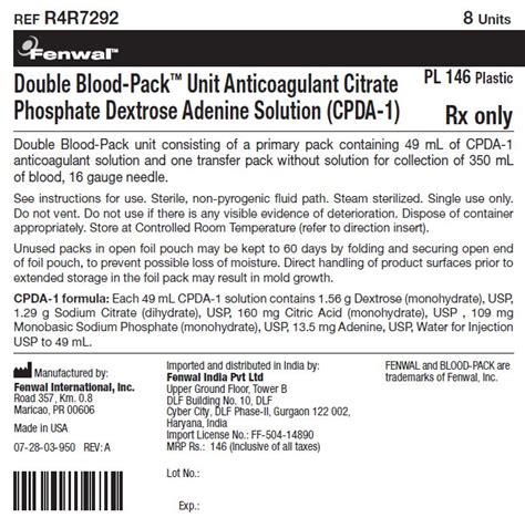 Cpda Anticoagulant Citrate Phosphate Dextrose Adenine Solution