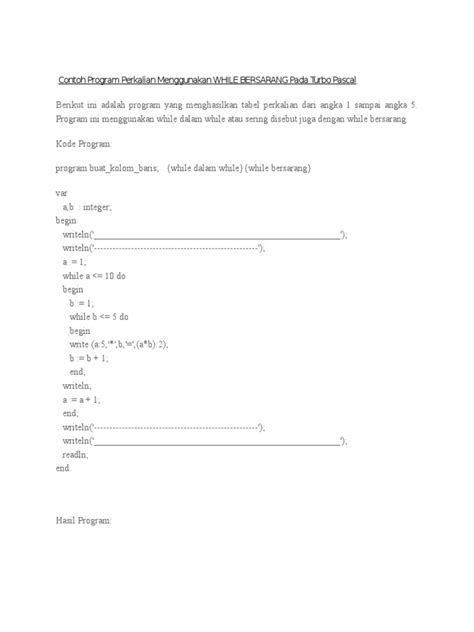 PDF Contoh Program Perkalian Menggunakan WHILE BERSARANG Pada Turbo