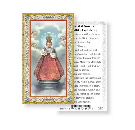 Infant of Prague - Novena Prayer Gold-Stamped Holy Card - 100 Pack - Buy Religious Catholic Store