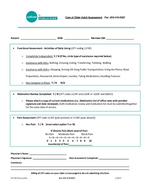 Fillable Online Care For Older Adults Coa Assessment Form 2023 Fidelis Care Fax Email