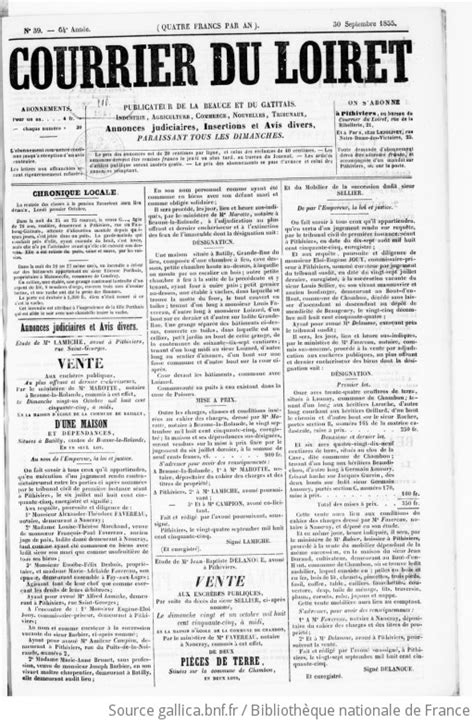 Le Courrier Du Loiret Publicateur De La Beauce Et Du G Tinais