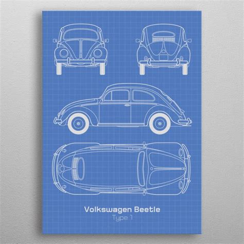 Vw Beetle Type 1 Blueprint Poster Picture Metal Print Paint By Aleksandras Palivonas