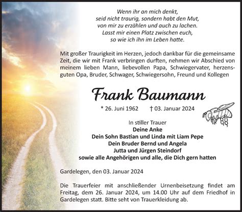 Traueranzeigen Von Frank Baumann Abschied Nehmen De