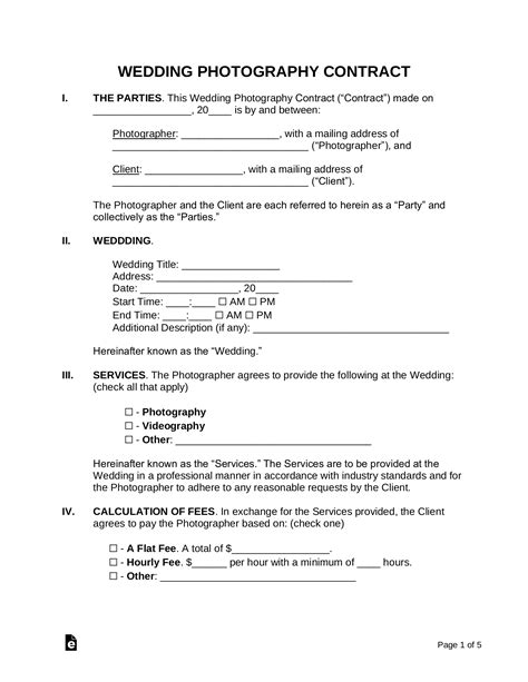 Free Wedding Photography Contract Template Word