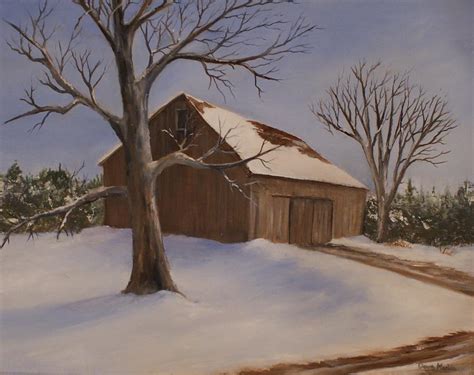 Winter Barn Painting By Dave Mackin Fine Art America