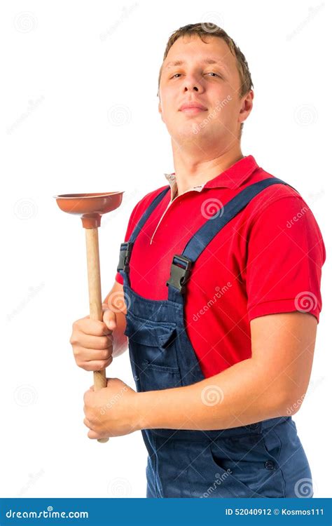 Proud Plumber With A Rubber Plunger Stock Photo Image Of Occupation