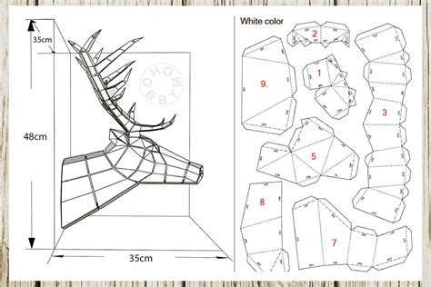 Deer Trophy D Papercraft Template Paper Sculpture Hobbymo