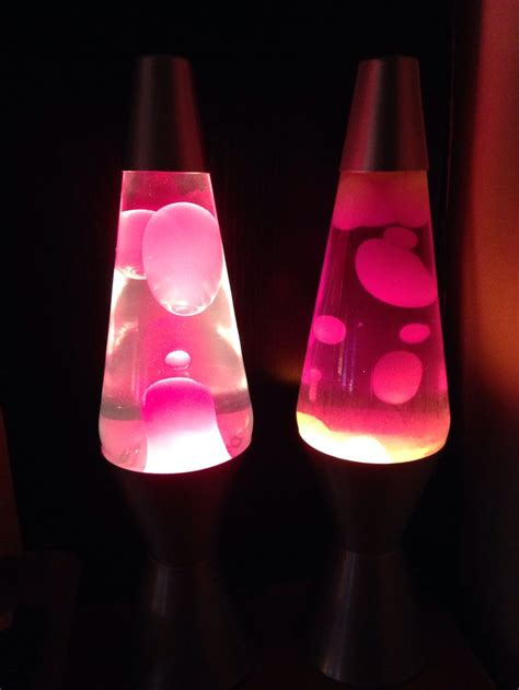 Two Fourteen Inch Lava Lamps Clear Liquid Pink Wax And Purple Liquid