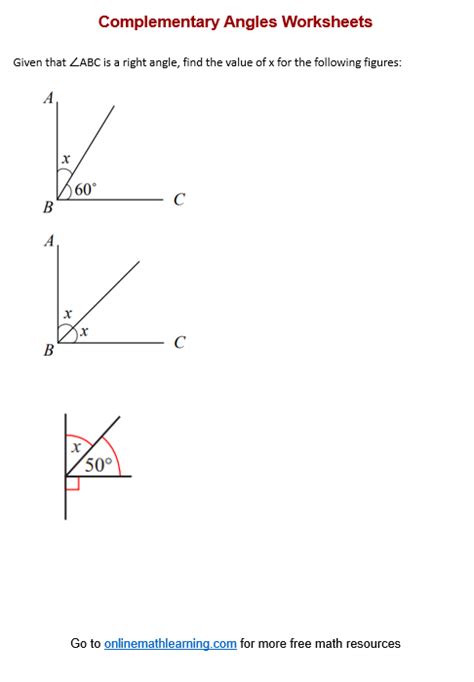 Complementary Angles Worksheets Printable Online Answers Examples