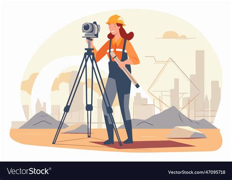 Happy Female Engineer In Helmet And Uniform Using Vector Image