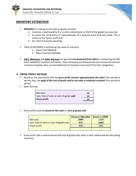 Inventories Estimation Financial Accounting And Reporting Prepared By Bernadette Adelaida M