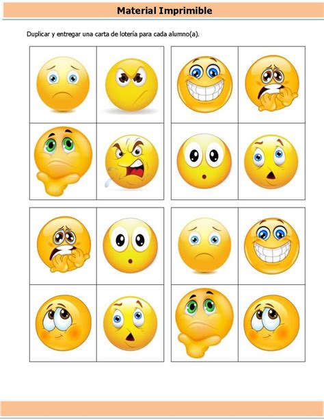 Juego De Loter A De Emociones Tarjetas De Bingo Para Imprimir Pdf The