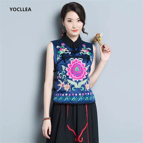 Spring Autumn Chinese Style Embroidery Patchwork Vest Coats Elegant