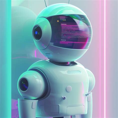 White Robot With Neon Lights And Code Display Premium Ai Generated Image