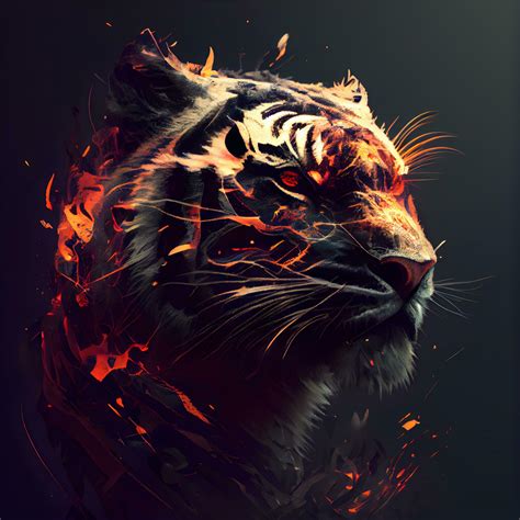 Portrait of a tiger with red fire flames on a black background, Ai ...