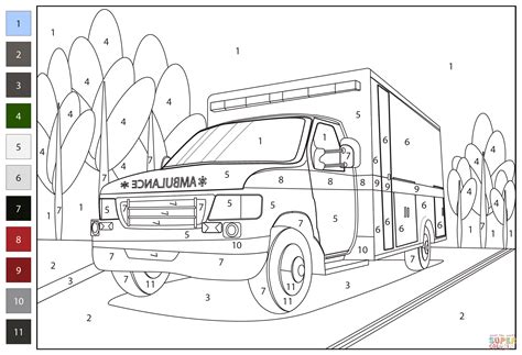 Ambulance Color By Number Coloring Page Free Printable Coloring Pages