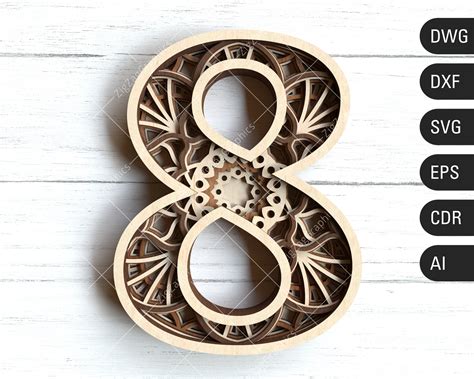 3d Layered Number 8 Svg Birthday Mandala Number 8 Svg Etsy