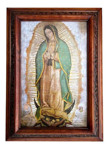 Cuadro Virgen De Guadalupe Replica 42x30 Cm Nogal Rosas