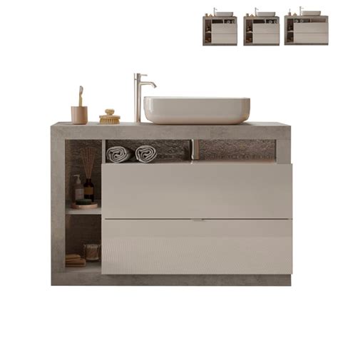 Mobile Bagno A Terra Lavabo 2 Cassetti Bianco Grigio Cemento Jarad BC