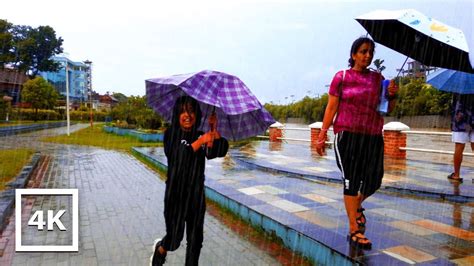 Walking In Heavy Rain By A River In Kathmandu 3D Audio 4K ASMR