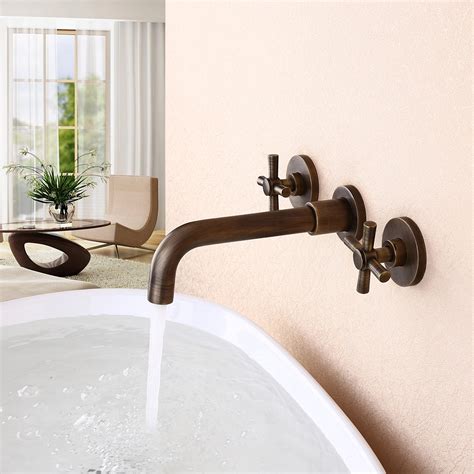 Melro Classic Wall Mounted Double Cross Handle Bathroom Basin Mixer Tap