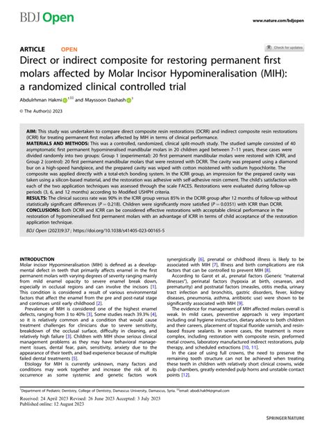 Pdf Direct Or Indirect Composite For Restoring Permanent First Molars