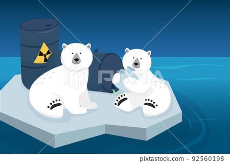 Polar Bear Among Chemical Waste Ecological Stock Illustration