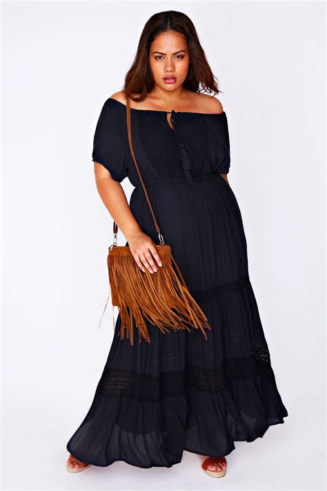 Navy Gypsy Maxi Dress With Tassel Neck Tie Plus Size 16 To 32