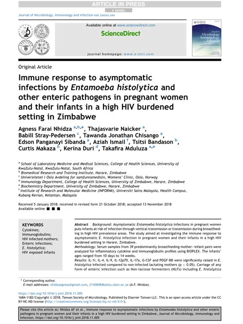 Pdf Immune Response To Asymptomatic Infections By Entamoeba Histolytica And Other Enteric