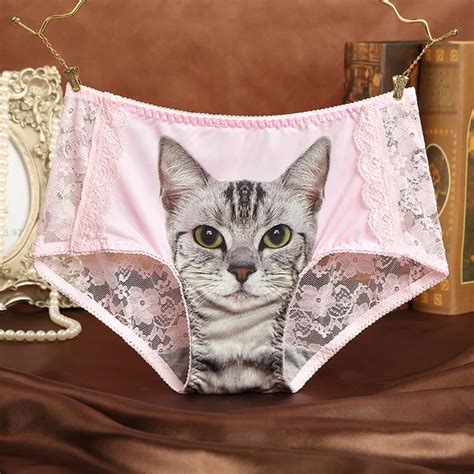 Cats Underwear Women Briefs Sexy Lace Seamless Anti Emptied 3d Short Breathable Pants Pink Panty