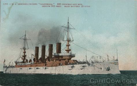 U S Armored Cruiser California Great White Fleet Postcard