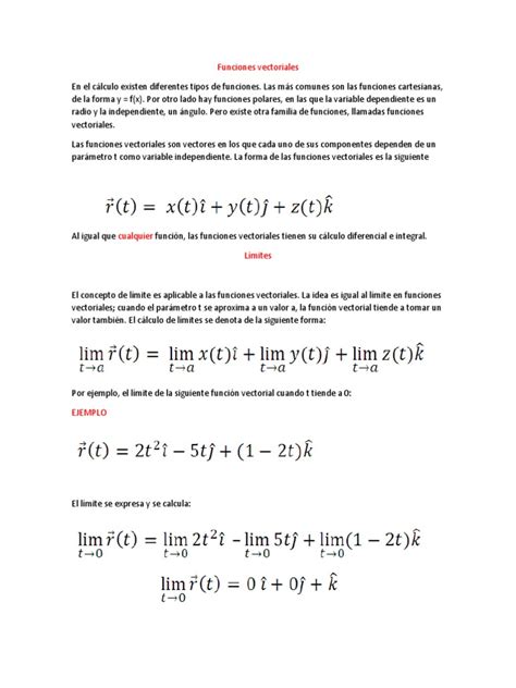 Funciones Vectoriales Pdf Vector Euclidiano Integral