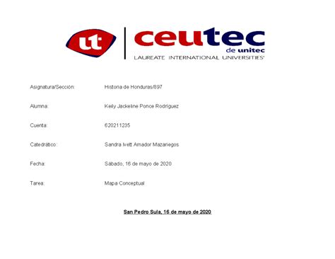 Mapa Conceptual Historia De Honduras Asignaturasección Historia De Honduras Alumna Keily