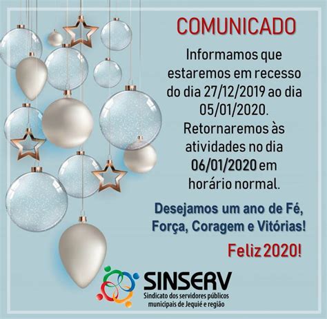 SINSERV Comunica Recesso De Fim De Ano Sinserv Sindicato Dos