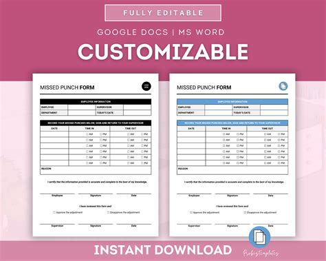 Missed Punch Form Template Employee Time Punch Correction Form