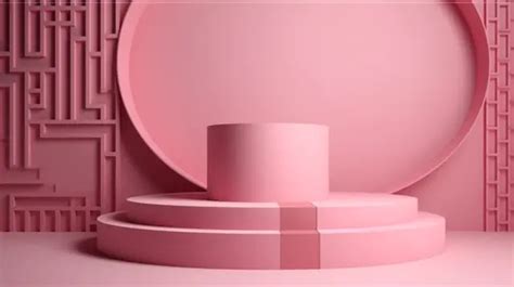 Pink Podium With A Round Shape And Geometric Figures Background D